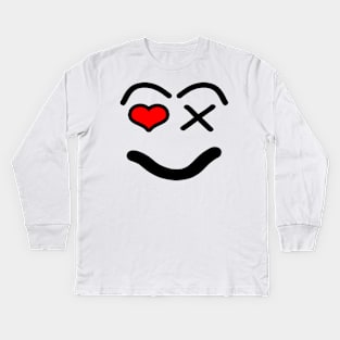 Funny love face - heart - red and black. Kids Long Sleeve T-Shirt